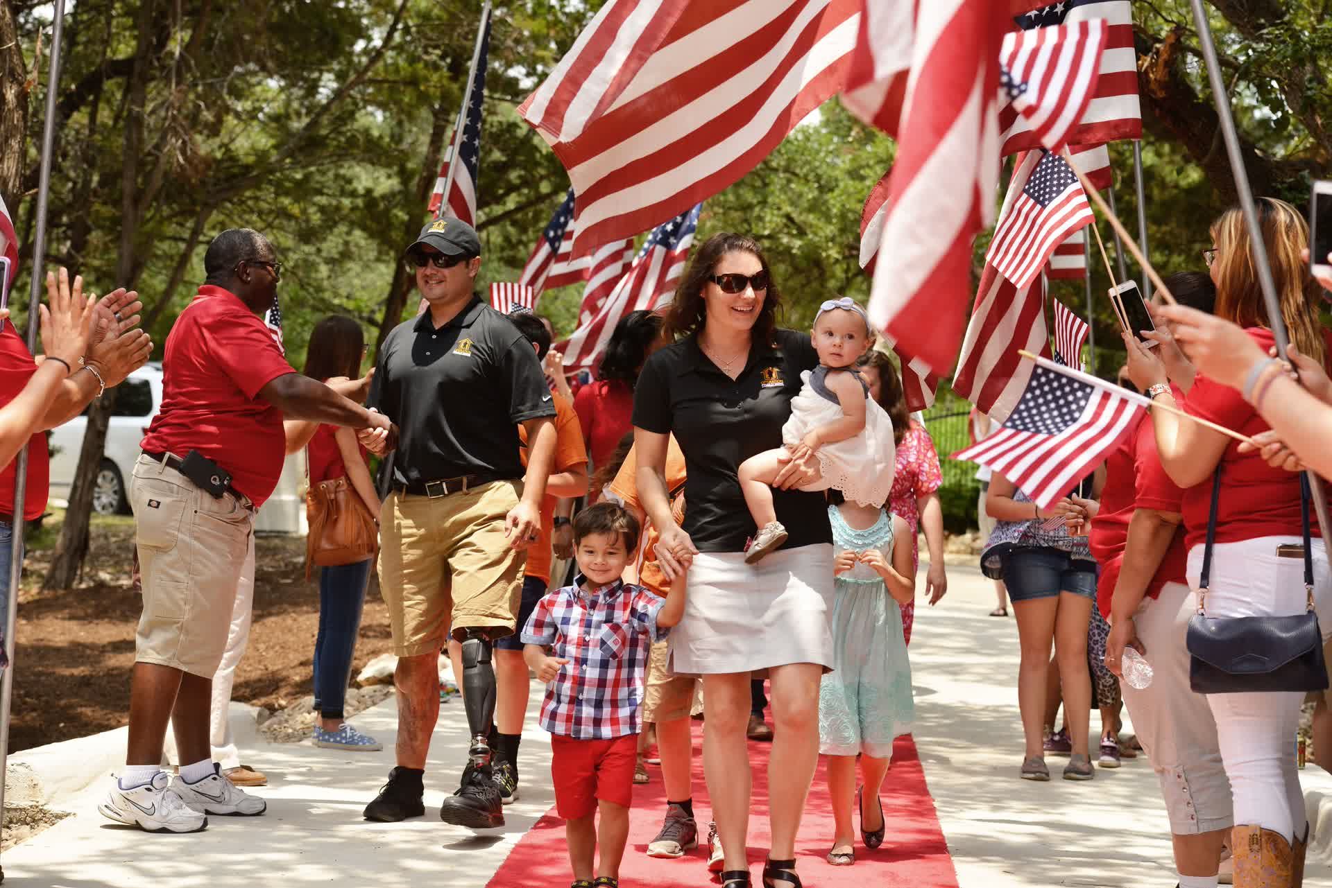 a family walking in a parade